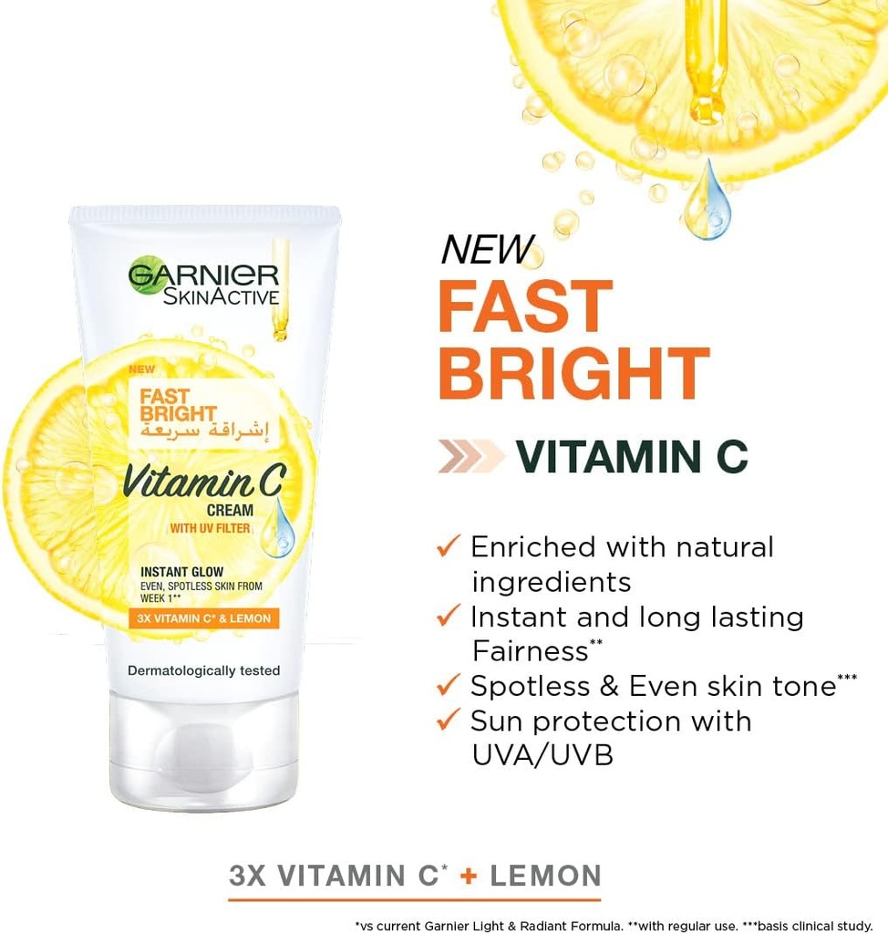 Garnier Skin Active Fast Fairness Cream 3x Vitamin C & Lemon 25 Ml