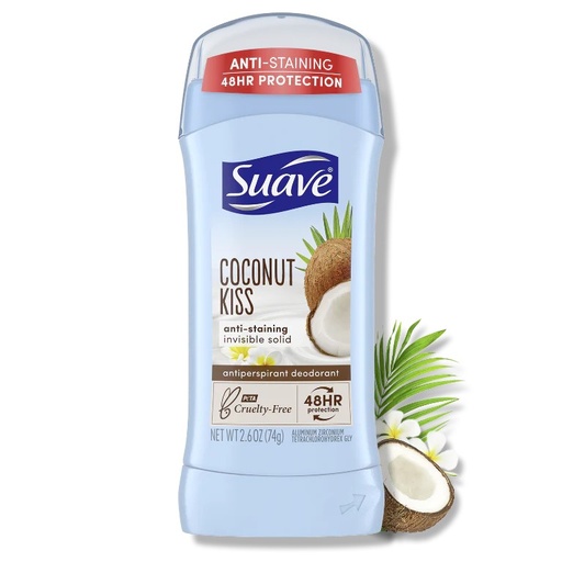 Suave Coconut Kiss Anti Staining Invisble Solid Deodrant Stick 74 g